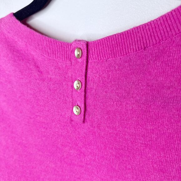 Talbots 1X Plus Sz Bright Pink Lambswool Blend Sweater Poet Sleeve Button Detail - Picture 3 of 8